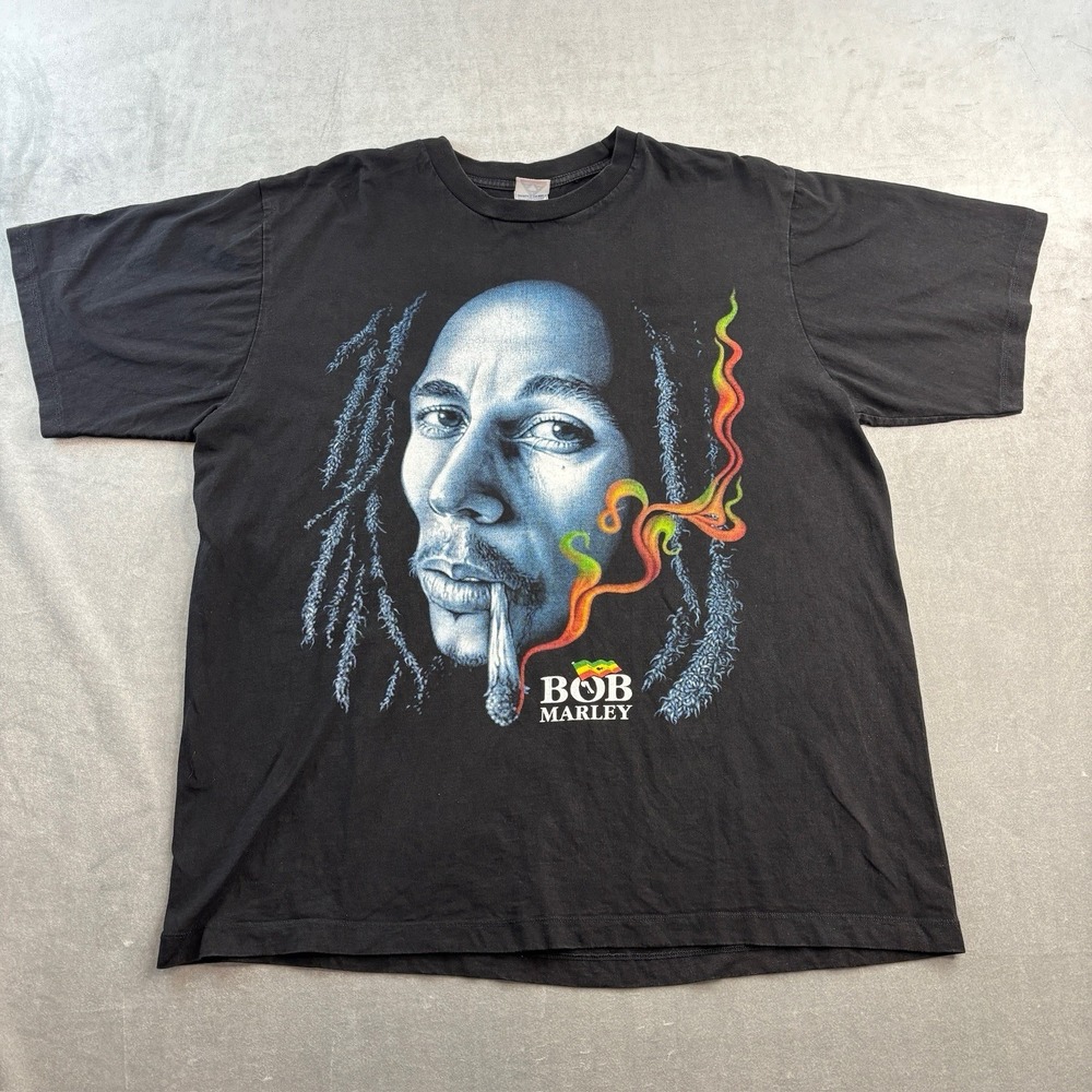 Vintage Bob Marley T Shirt Mens XL Black Rasta Reggae Grafix Big Graphic